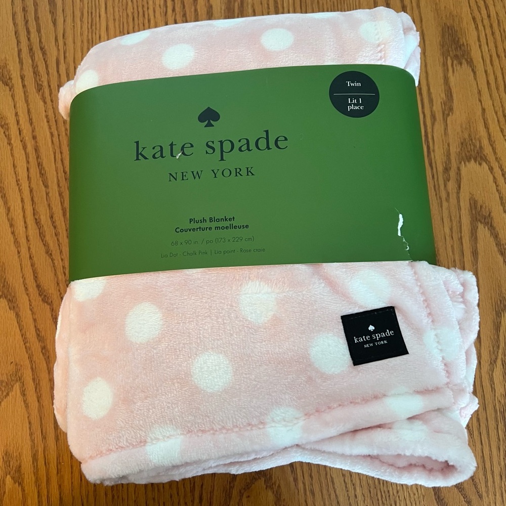 Kate Spade Twin Fleece Pastel Pink with White Polka Dot Blanket